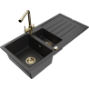 Mexen Andres granieten spoelbak 1,5-kamer met afdruiprek en keukenmengkraan Duero, zwart/zilver - 6515-73-671600-50