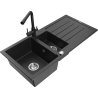 Mexen Andres fregadero de granito 1,5 con escurridor y grifo de cocina Duero, negro/plateado - 6515-73-671600-70