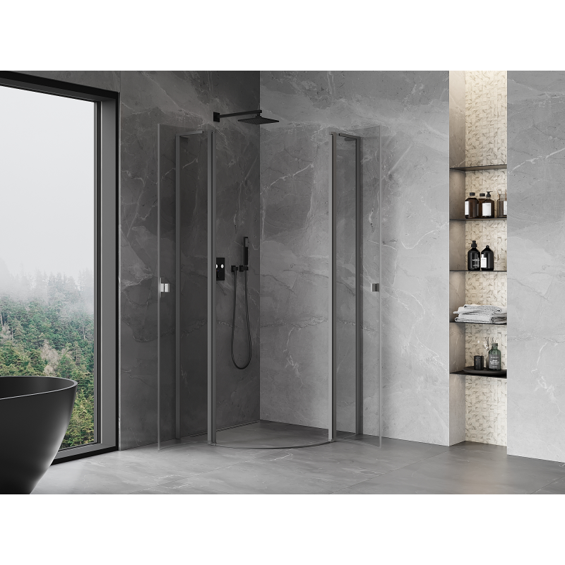 Mexen Mist L kabina prysznicowa półokrągła uchylna 80 x 80 cm, transparent, gun metal - 8A32L-080-080-95-00