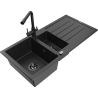Mexen Andres granite sink 1.5-bowl with drainer and Duero kitchen tap, black/silver - 6515-73-671600-70-B