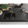 Mexen Andres fregadero de granito de 1,5 tazones con escurridor y grifo de cocina Duero, negro/oro - 6515-75-671600-50-B