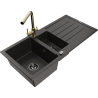 Mexen Andres 1.5-bowl granite sink with drainer and Duero kitchen tap, black/gold - 6515-75-671600-50-B