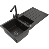 Mexen Andres 1.5-bowl granite kitchen sink with drainer and Duero kitchen tap, black/gold - 6515-75-671600-70-B