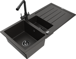 Mexen Andres granitdiskho med 1,5 kammare med avrinningsbricka och köksblandare Duero, svart/guld - 6515-75-671600-70-B