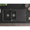 Mexen Andres granieten spoelbak 1,5-komorige met afdruiprek en keukenmengkraan Duero, zwart gespikkeld - 6515-76-671600-70