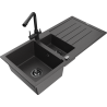 Mexen Andres granite kitchen sink 1.5-bowl with drainer and Duero kitchen tap, black speckled - 6515-76-671600-70-B