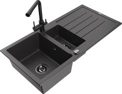 Mexen Andres granitizlietne izlietne ar 1,5 nodalījumu un jaucējkrānu Duero, melna plankumaina - 6515-76-671600-70-B