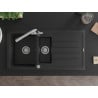 Mexen Andres fregadero de granito 1,5 cuencas con escurridor y grifo de cocina Duero, negro - 6515-77-671600-00