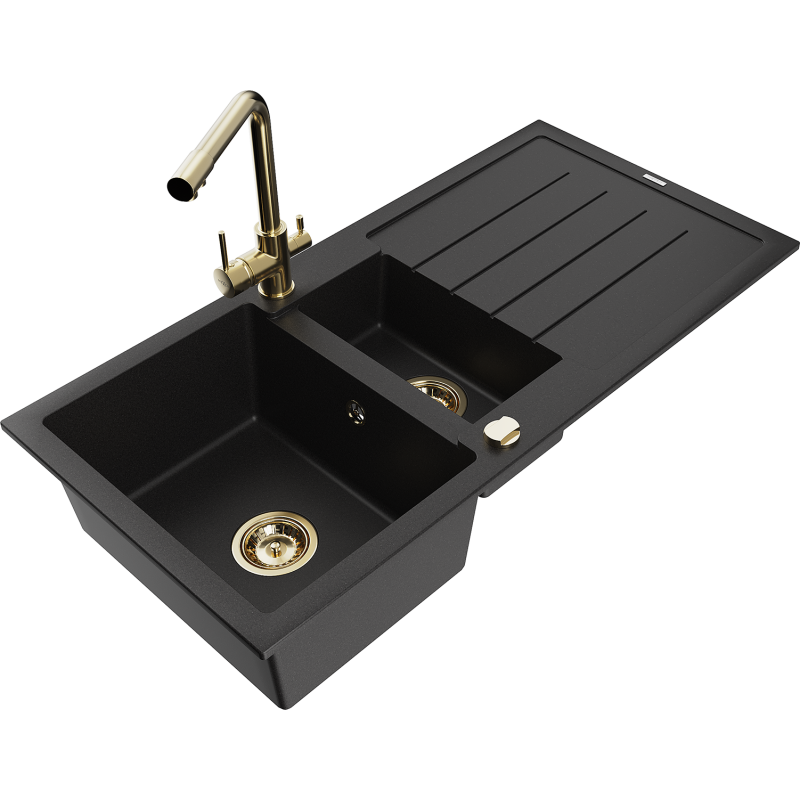 Mexen Andres Granit Spullsteen 1,5-Kummer mat Oflauf an Kichekraan Duero, schwaarz - 6515-77-671600-50