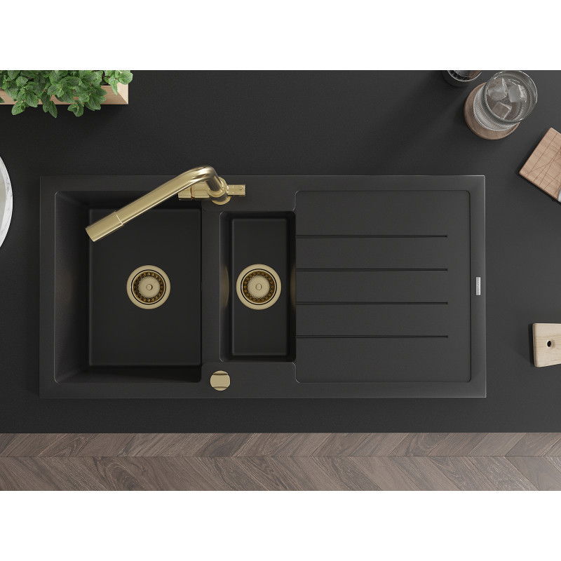 Mexen Andres Granit Spullsteen 1,5-Kummer mat Oflauf an Kichekraan Duero, schwaarz - 6515-77-671600-50