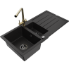 Mexen Andres 1.5-bowl granite kitchen sink with drainer and Duero kitchen tap, black - 6515-77-671600-50-B