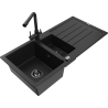 Mexen Andres fregadero de granito de 1,5 cubetas con escurridor y grifo de cocina Duero, negro - 6515-77-671600-70-B
