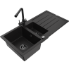 Mexen Andres granitische gootsteen 1,5-kamer met afdruiprek en keukenkraan Duero, zwart - 6515-77-671600-70-B