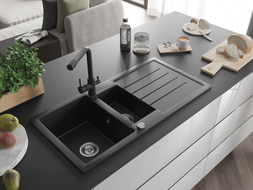 Mexen Andres granitni sudoper s 1,5 komore s ocjedivatjeljem i kuhinjskom slavinom Duero, crni - 6515-77-671600-70