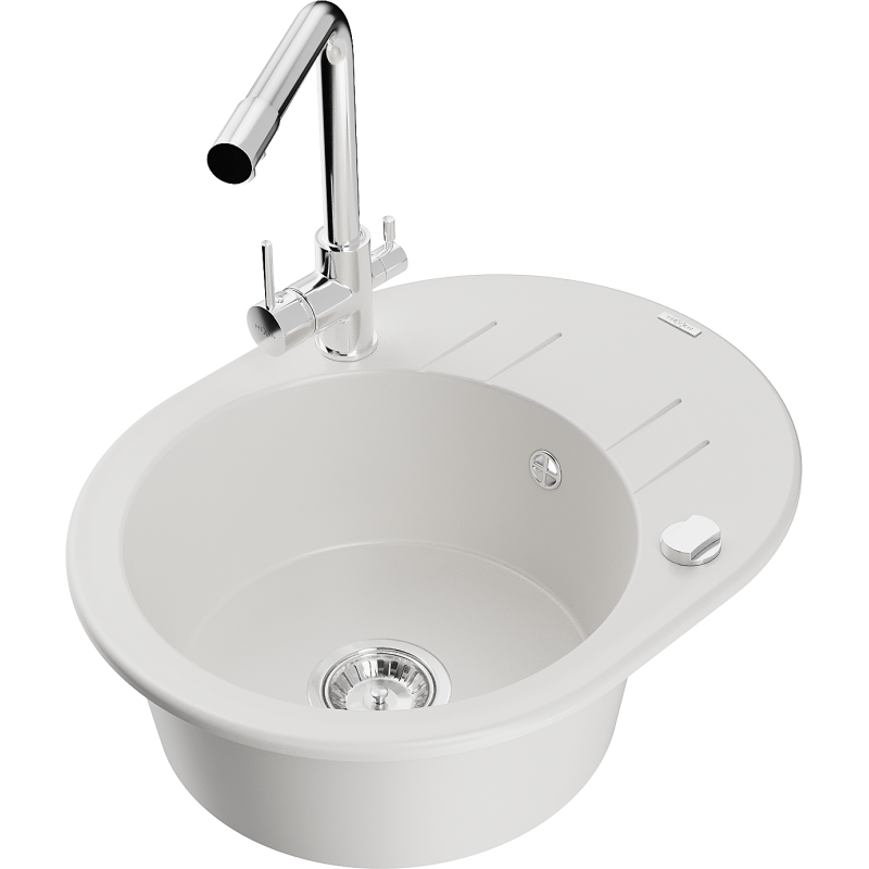 Mexen Kevin fregadero de granito de 1 cubeta con escurridor y grifo de cocina Duero, blanco - 6517-20-671600-00