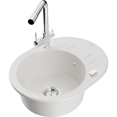 Mexen Kevin fregadero de granito de 1 compartimento con escurridor y grifo de cocina Duero, blanco - 6517-20-671600-00