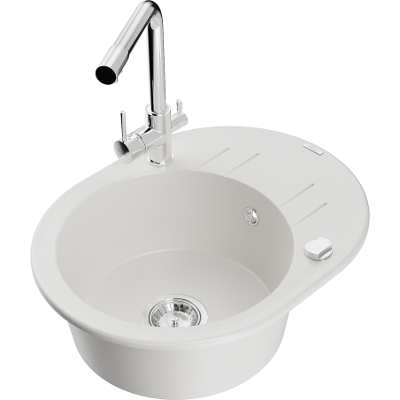 Mexen Kevin lava-loiça de granito de 1 cuba com escorredor e torneira de cozinha Duero, branco - 6517-20-671600-00