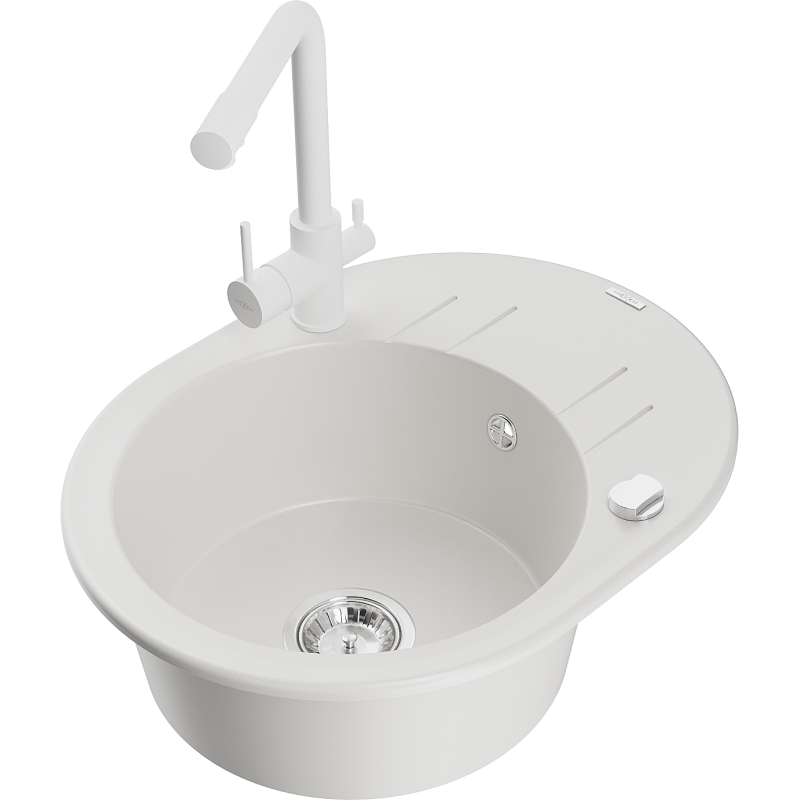 Mexen Kevin granitdiskho med en ho och diskställ med köksblandare Duero, vit - 6517-20-671600-20