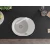 Mexen Kevin Einzelbecken Granitspüle mit Abtropffläche und Küchenarmatur Duero, weiß - 6517-20-671600-20