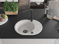 Mexen Kevin fregadero de granito de 1 cubeta con escurridor y grifo de cocina Duero, blanco - 6517-20-671600-70