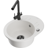 Mexen Kevin 1-bowl granite sink with drainer and Duero kitchen tap, white - 6517-20-671600-70