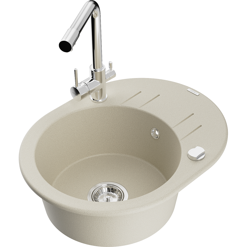 Mexen Kevin fregadero de granito de 1 cubeta con escurridor y grifo de cocina Duero, beige - 6517-69-671600-00