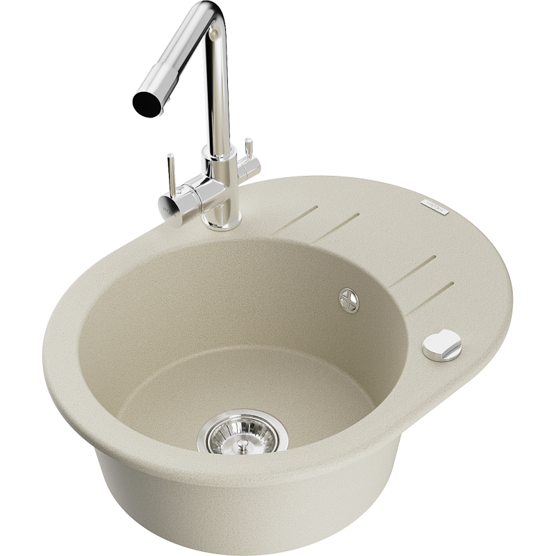 Mexen Kevin granieten spoelbak 1-komorige met afdruiprek en keukenmengkraan Duero, beige - 6517-69-671600-00