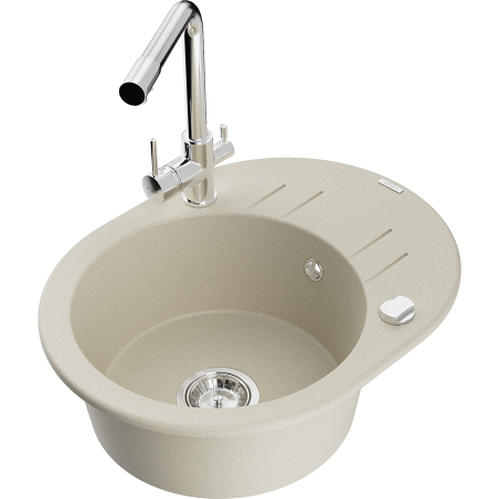 Mexen Kevin granitische gootsteen 1-komorige met afdruiprek en keukenkraan Duero, beige - 6517-69-671600-00