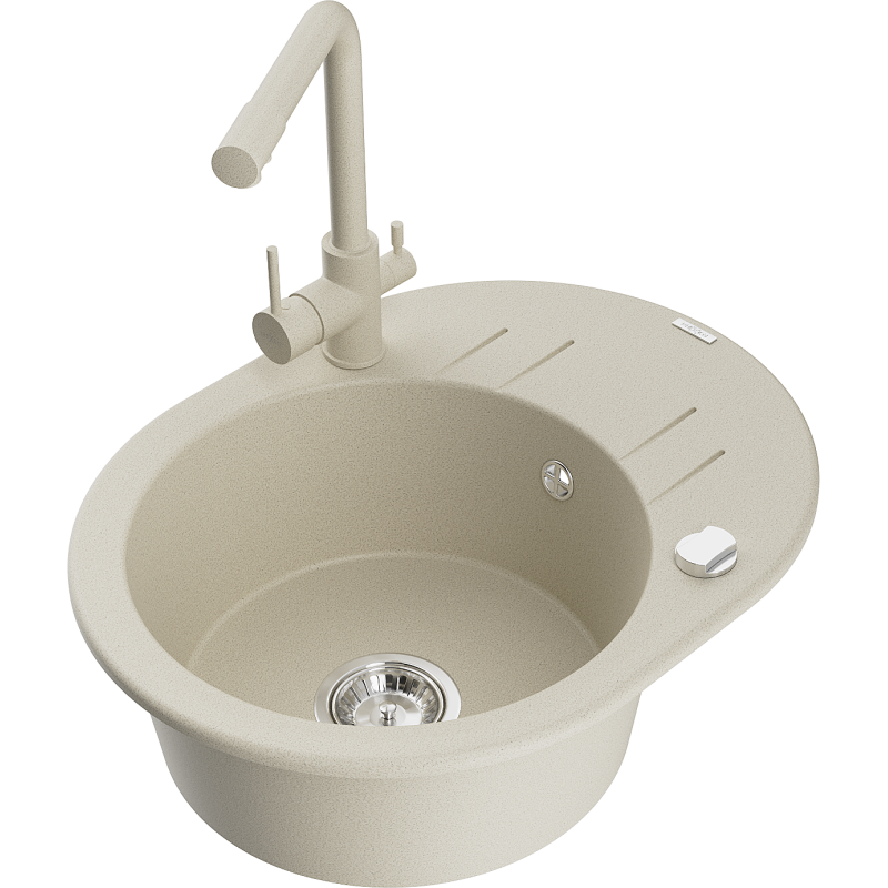 Mexen Kevin fregadero de granito de 1 tazón con escurridor y grifo de cocina Duero, beige - 6517-69-671600-69