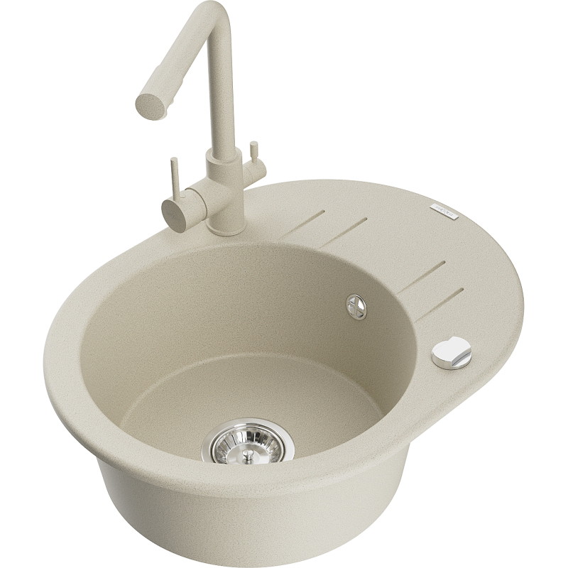 Mexen Kevin lavello in granito a 1 vasca con scolapiatti e miscelatore da cucina Duero, beige - 6517-69-671600-69