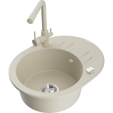Mexen Kevin fregadero de granito de 1 cubeta con escurridor y grifo de cocina Duero, beige - 6517-69-671600-69