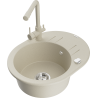 Mexen Kevin granite kitchen sink 1-bowl with drainer and Duero kitchen tap, beige - 6517-69-671600-69