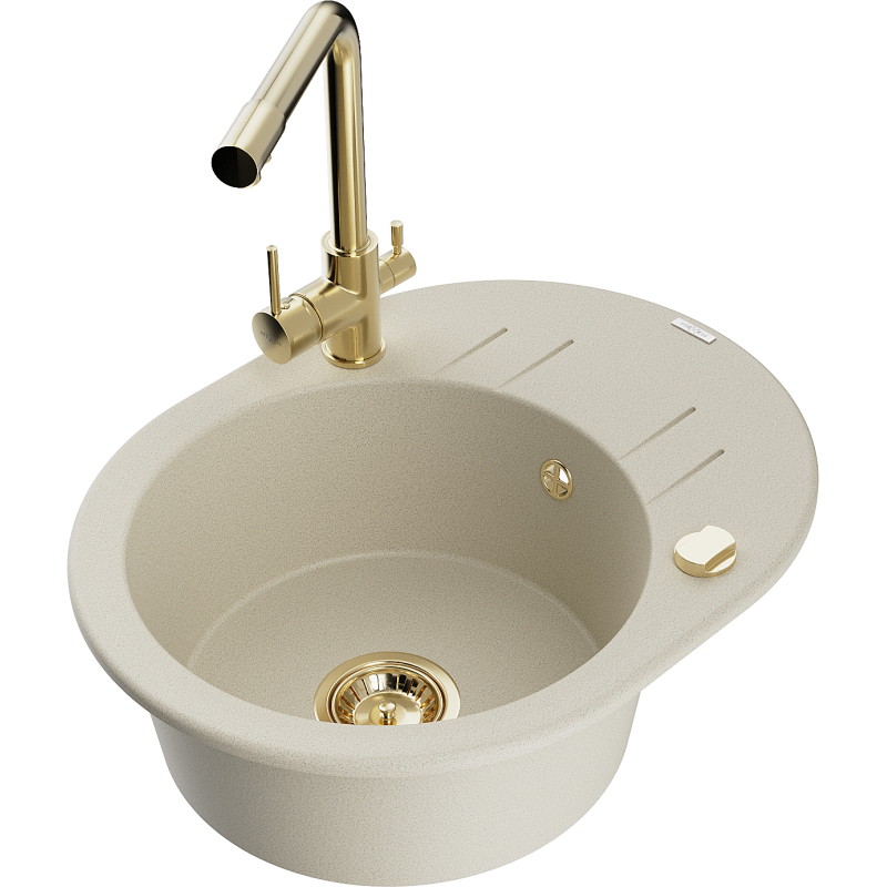 Mexen Kevin fregadero de granito de 1 seno con escurridor y grifo de cocina Duero, beige - 6517-69-671600-50