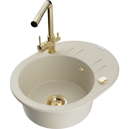 Mexen Kevin fregadero de granito de 1 seno con escurridor y grifo de cocina Duero, beige - 6517-69-671600-50