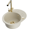 Mexen Kevin granitische spoelbak met 1 bak, afdruiprek en keukenkraan Duero, beige - 6517-69-671600-50
