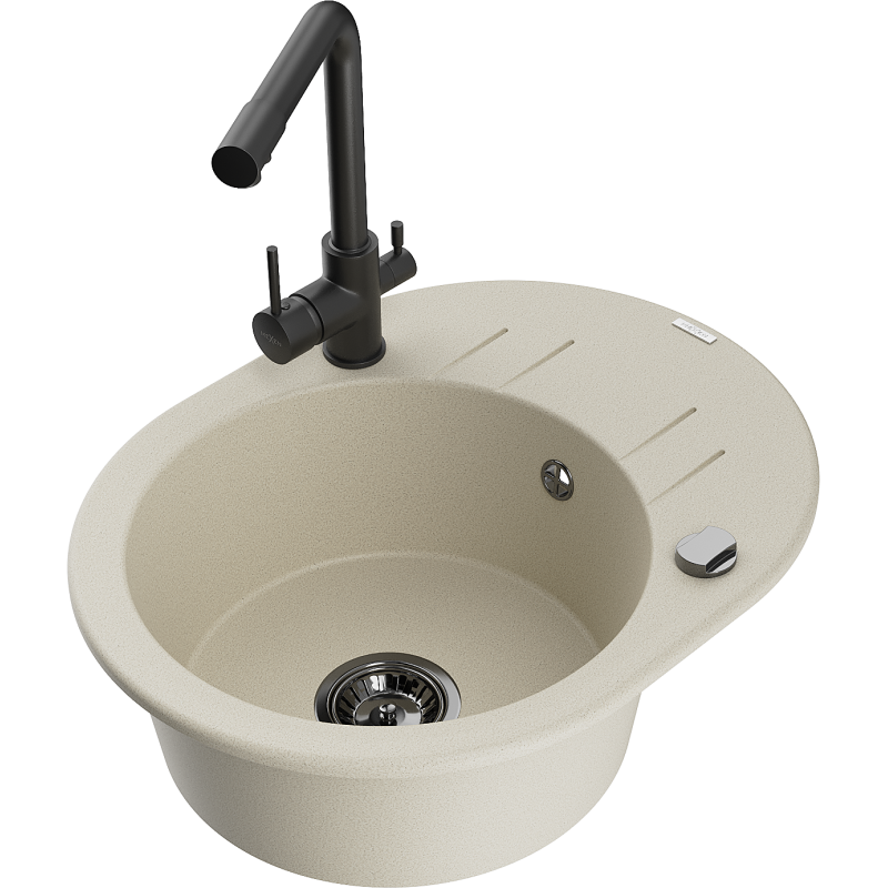 Mexen Kevin fregadero de granito 1 cuba con escurridor y grifo de cocina Duero, beige - 6517-69-671600-70