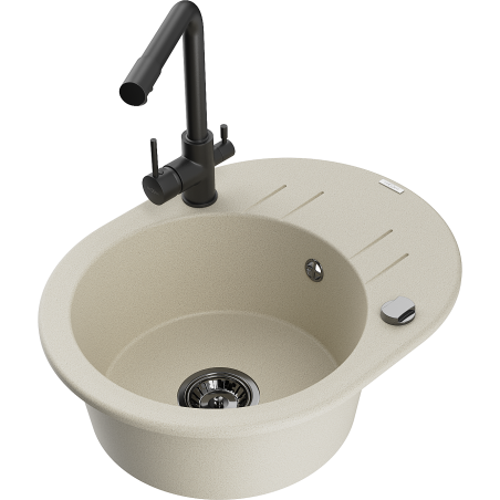Mexen Kevin Granitspüle 1-Becken mit Abtropffläche und Küchenarmatur Duero, beige - 6517-69-671600-70