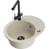 Mexen Kevin granite kitchen sink 1-bowl with drainer and Duero kitchen tap, beige - 6517-69-671600-70