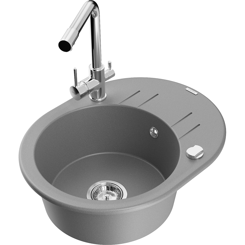 Mexen Kevin fregadero de granito de 1 cubeta con escurridor y grifo de cocina Duero, gris - 6517-71-671600-00