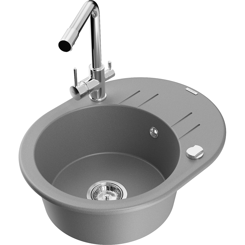 Mexen Kevin lava-loiça de granito de 1 bacia com escorredor e torneira de cozinha Duero, cinza - 6517-71-671600-00