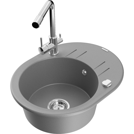Mexen Kevin fregadero de granito de 1 cubeta con escurridor y grifo de cocina Duero, gris - 6517-71-671600-00