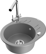 Mexen Kevin fregadero de granito de 1 cubeta con escurridor y grifo de cocina Duero, gris - 6517-71-671600-00