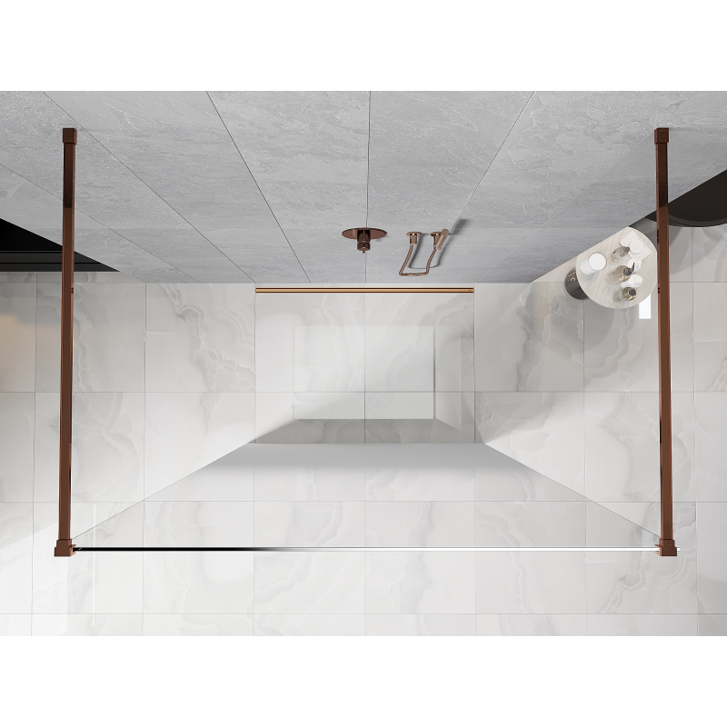Mexen Kioto ścianka prysznicowa wolnostojąca 150 x 200 cm, ombre biała 8 mm, różowe złoto - 800-150-002-60-86