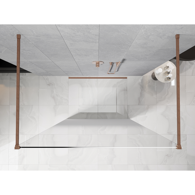 Mexen Kioto Fristående duschvägg 100 x 200 cm, ombre vit 8 mm, borstad koppar - 800-100-002-65-86