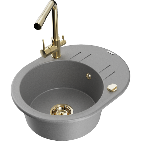 Mexen Kevin fregadero de granito de 1 cuenca con escurridor y grifo de cocina Duero, gris - 6517-71-671600-50