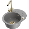 Mexen Kevin granite sink 1-bowl with drainer and Duero kitchen tap, grey - 6517-71-671600-50