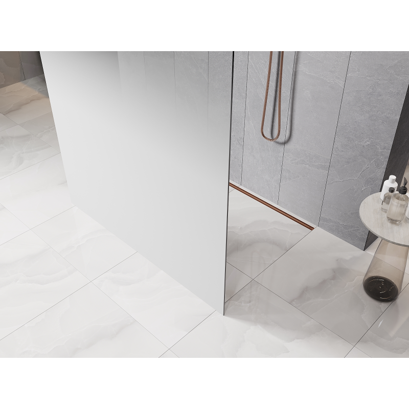 Mexen Kioto freestanding shower panel 140 x 200 cm, white ombre 8 mm, brushed copper - 800-140-002-65-86