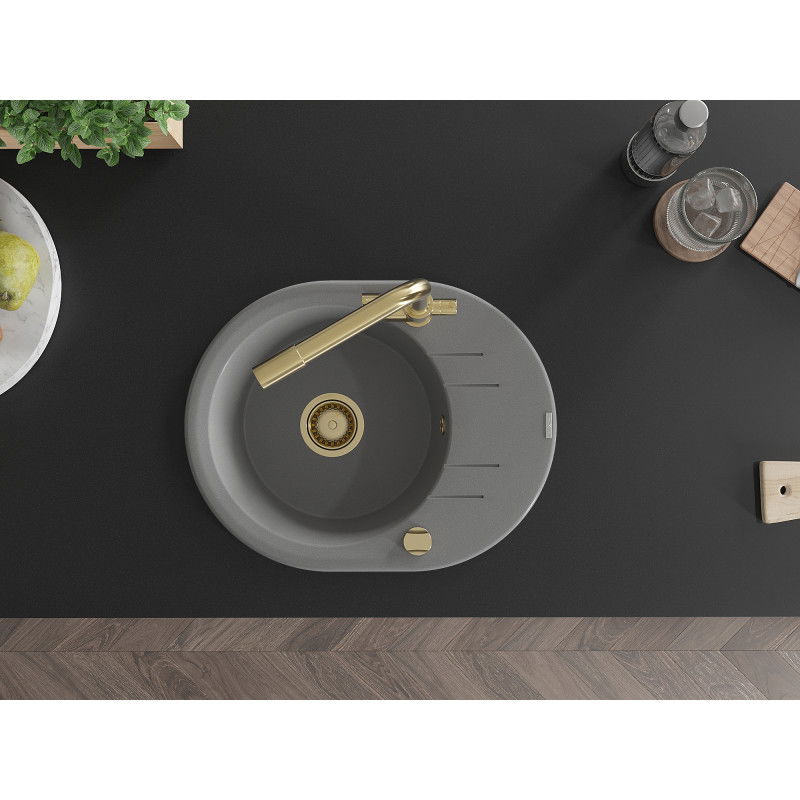 Mexen Kevin fregadero de granito de 1 cuenca con escurridor y grifo de cocina Duero, gris - 6517-71-671600-50