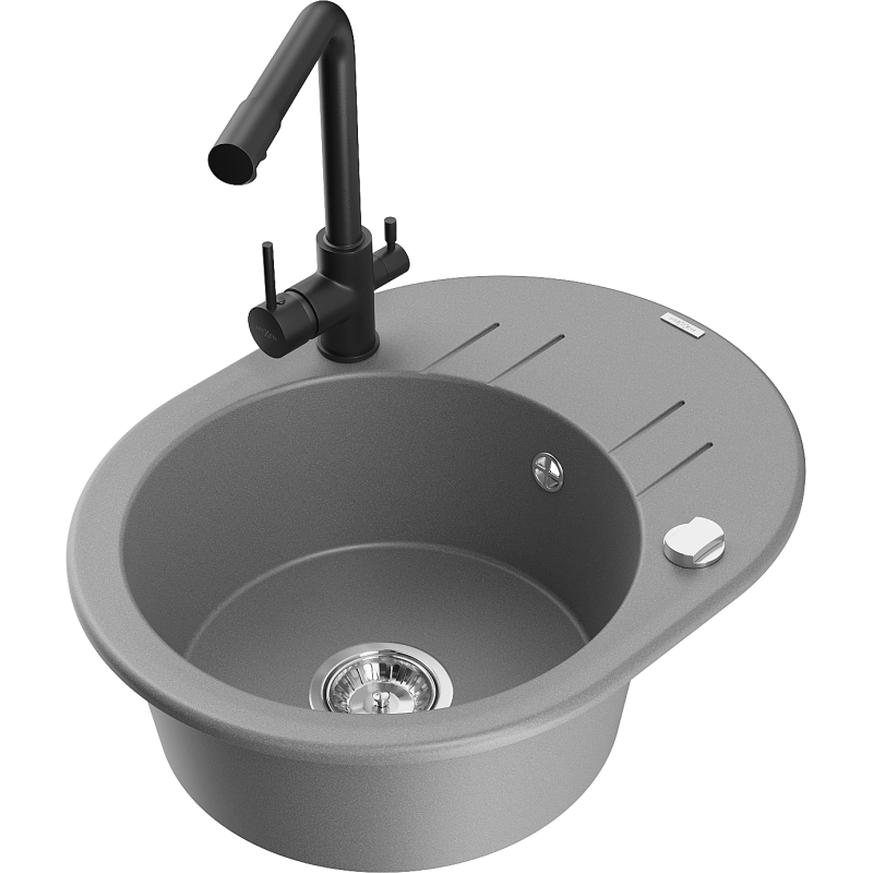 Mexen Kevin fregadero de granito de 1 seno con escurridor y grifo de cocina Duero, gris - 6517-71-671600-70
