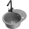 Mexen Kevin 1-bowl granite sink with drainer and Duero kitchen tap, grey - 6517-71-671600-70